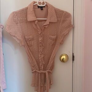 Bebe Pink Cap Sleeve Ruffled Blouse